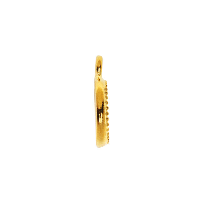 TierraCast Pewter 7mm ss34 Bezel Charm, Round Beaded Edge 13.5mm, 1 Piece, Gold Plated