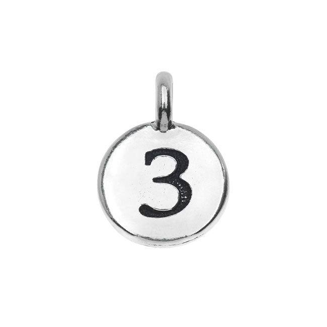 TierraCast Number Charm, Round '3' 16.5x11.5mm, 1 Piece, Antiqued Silver Plated