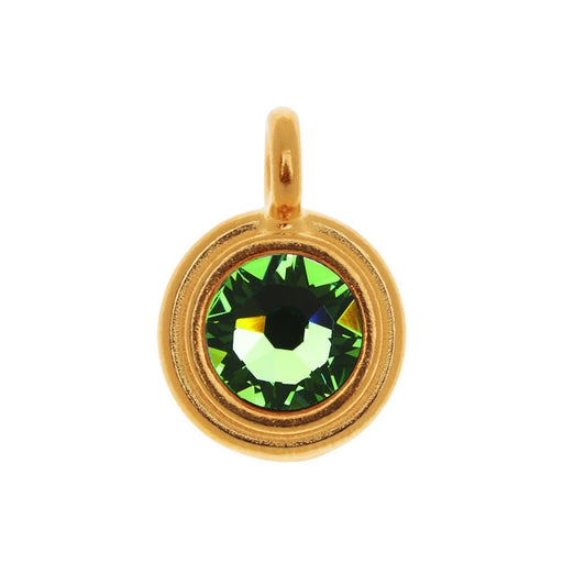 TierraCast Pewter Charm, Round Stepped with Austrian Crystal 16.5x11.5mm, 1 Piece, Gold Plated/Peridot
