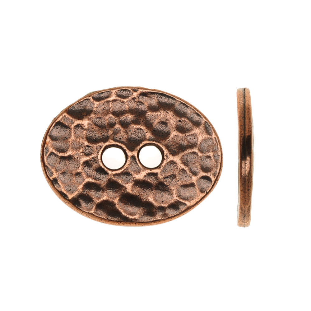 TierraCast Pewter, Oval 2-Hole Button Distressed 15x19mm, 1 Pc Antiqued Copper