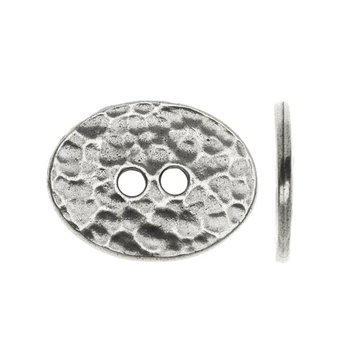 TierraCast Pewter, Oval 2-Hole Button Distressed 15x19mm, Antiqued Pewter (1 Pc)