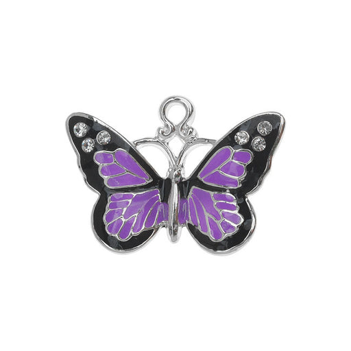 Silver Plated and Enameled Charm, Monarch w/Crystals, Purple (1 Piece)