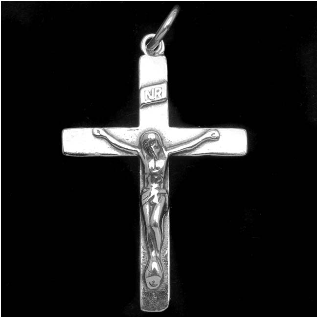 Sterling Silver Cross Crucifix Christian Rosary Pendant 32mm (1 pcs)
