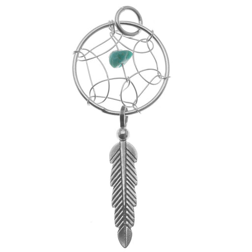 Sterling Silver Charm, Dreamcatcher with Feather Dangle 33mm, Silver (1 Piece)