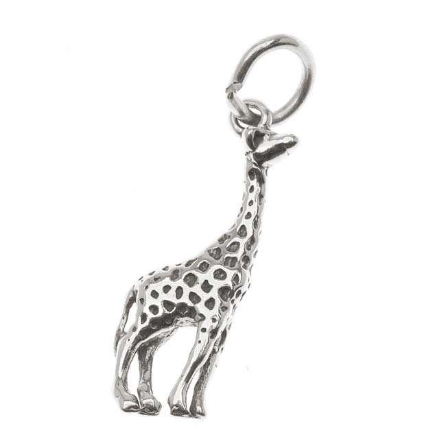 Sterling Silver Charm, Proud Giraffe 23mm, Antiqued Silver (1 Piece)