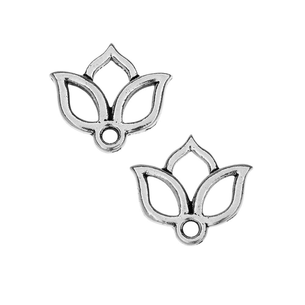 TierraCast Pewter Charms, Open Lotus Design 13x14mm, Antiqued Silver Plated (2 Pieces)