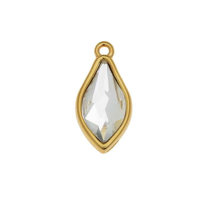 TierraCast Pewter Frame Pendant, Flame Design with Crystal 19x9.5mm, 22K Gold Plated (1 Piece)