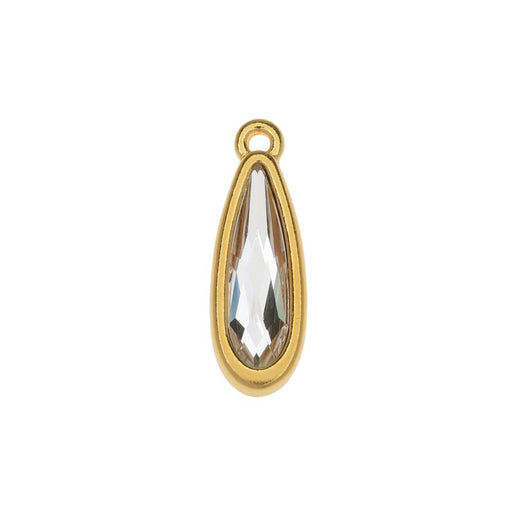 TierraCast Pewter Frame Pendant, Raindrop Design with Crystal 18x6.5mm, 1 Piece, 22K Gold Plated