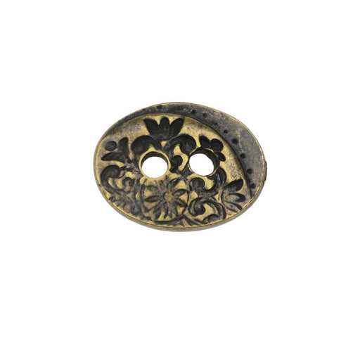 TierraCast Button, Flora 2-Hole Oval 14x18mm, Brass Oxide Finish (1 Piece)