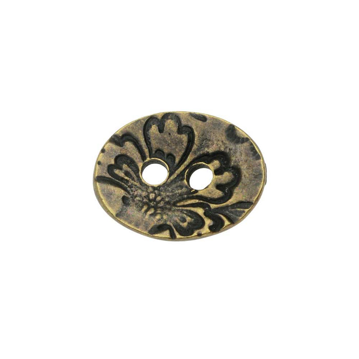 TierraCast Button, Flora 2-Hole Oval 14x18mm, Brass Oxide Finish (1 Piece)