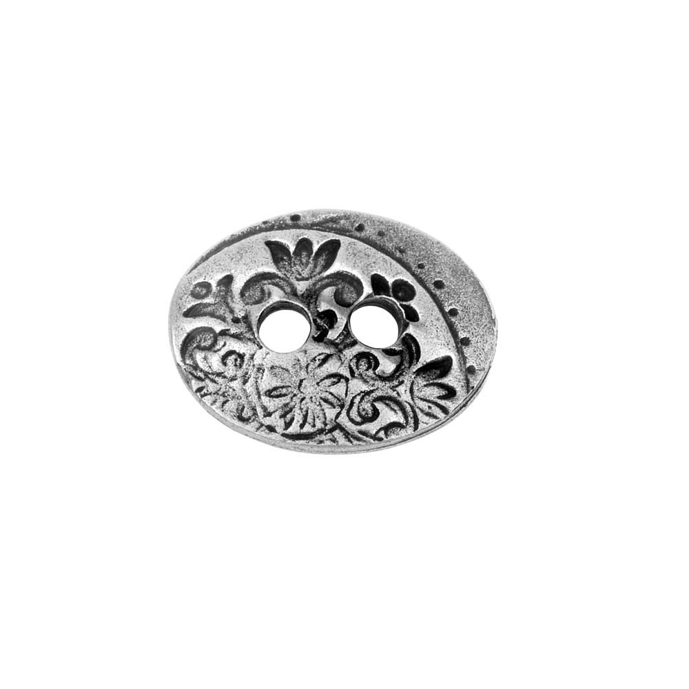 TierraCast Button, Flora 2-Hole Oval 14x18mm, Antiqued Pewter (1 Piece)