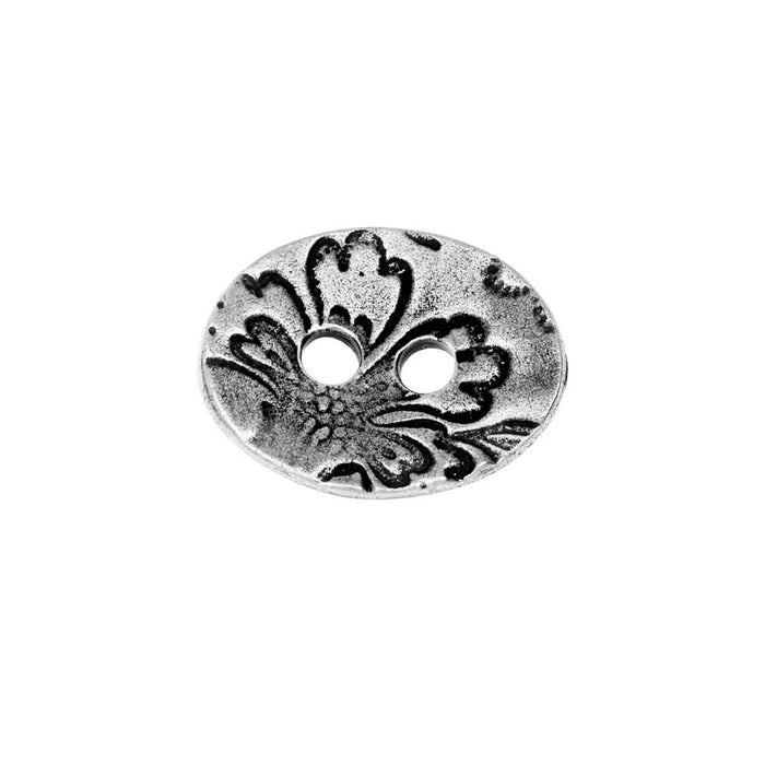 TierraCast Button, Flora 2-Hole Oval 14x18mm, Antiqued Pewter (1 Piece)