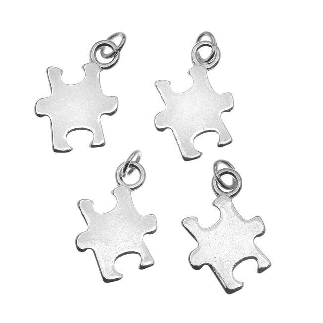 Silver Plated Autism Awareness Puzzle Piece Charms 14x13mm (4 Pieces)