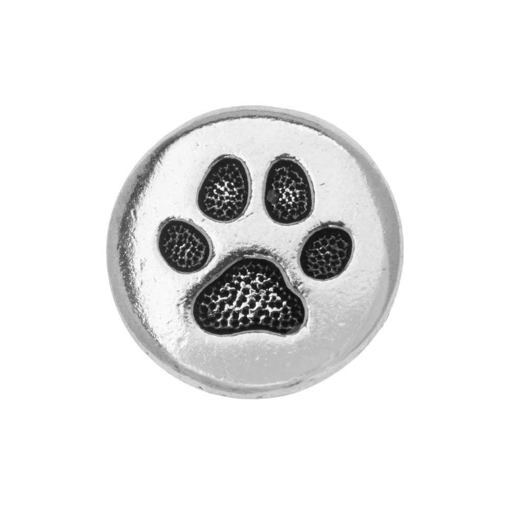 Pewter Button, Round Paw Print 12mm, Antiqued Silver Plated, By TierraCast (1 Piece)