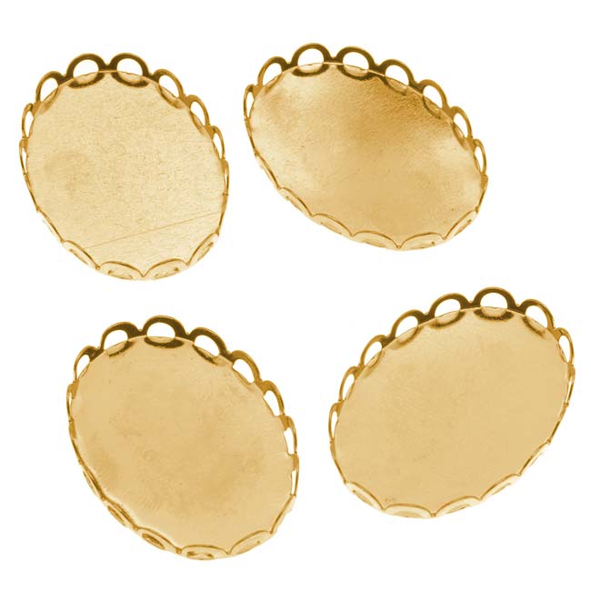 Gold Tone Oval Bezel Cup Cabochon Setting 25x18mm (4 pcs)
