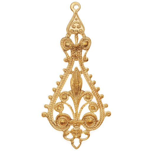 Vintaj Vogue Pendants, Filigree Etruscan Drop 55.5x25mm, Raw Brass (1 Piece)