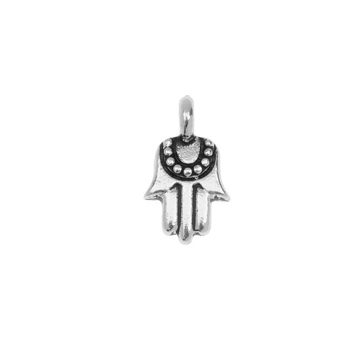 TierraCast Pewter Charm, Hamsa Hand with Loop 12.5x7mm, Antiqued Silver Plated (1 Piece)