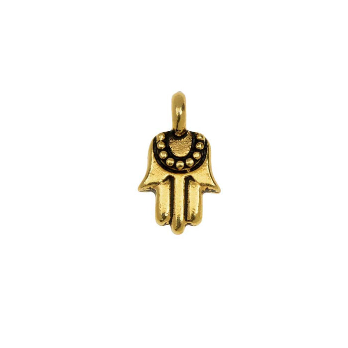 TierraCast Pewter Charm, Hamsa Hand with Loop 12.5x7mm, 22K Gold Plated (1 Piece)