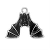 Jewelry Charm, Hanging Bat, 19.5mm, Silver Plated / Black (1 Piece)