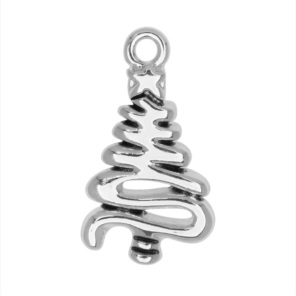 Jewelry Charm, Zigzag Christmas Tree, 22mm, Silver Plated (1 Piece)