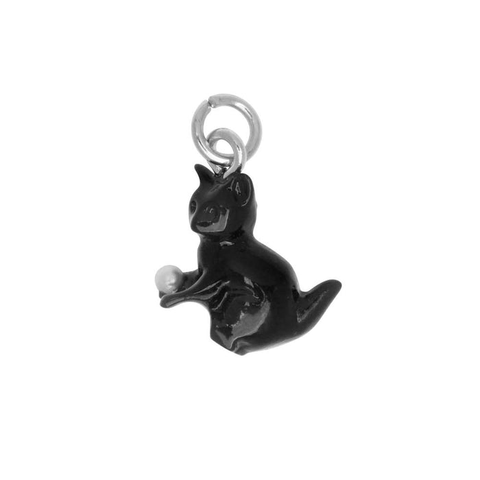 Jewelry Charm, 3-D Hand Painted Resin Cat Playing with Ball, 15mm, Black (1 Piece)