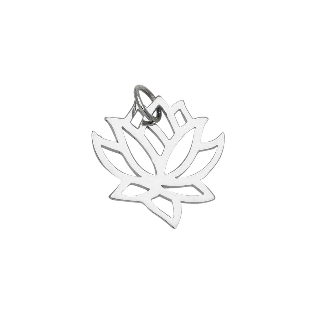 Nina Designs Pendant, Openwork Lotus Flower with Jump Ring 16mm Diameter, Sterling Silver (1 Piece)