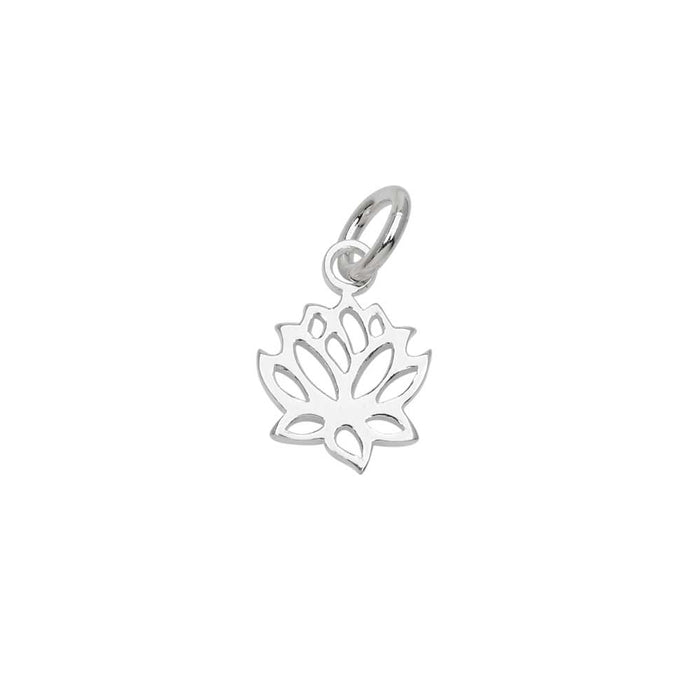 Sterling Silver Charm, Openwork Lotus Flower with Jump Ring 12.5x9.5mm (1 Piece)