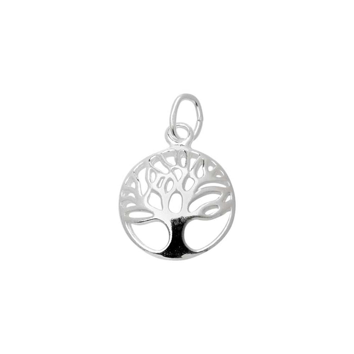 Sterling Silver Charm, Openwork Tree of Life with Jump Ring 14.5x11.5mm (1 Piece)