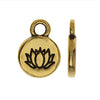Nunn Design Itsy Charm, Lotus Flower 9mm, Antiqued Gold Plated (1 Piece)