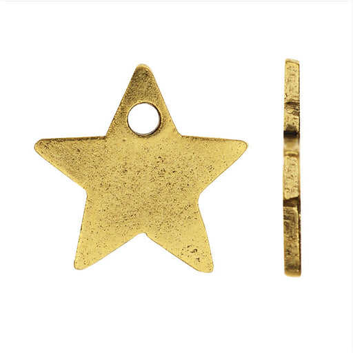 Nunn Design Flat Tag Charm, Star 13.5mm, Antiqued Gold Plated
