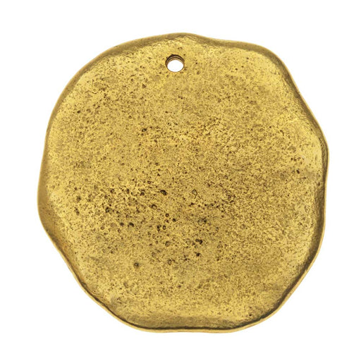 Nunn Design Pendant, Grande Organic Tag Circle, 37.5mm, Antiqued Gold (1 Piece)