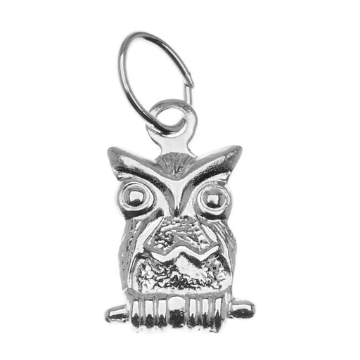 Sterling Silver Charm, Perched Owl 11mm, Silver (1 Piece)