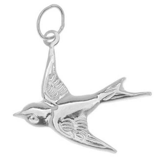 Sterling Silver Charm, Flying Sparrow Bird 19mm, Silver (1 Piece)