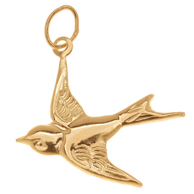 14K Gold FIlled Charm, Flying Sparrow Bird with Jump Ring 19mm (1 Pc)