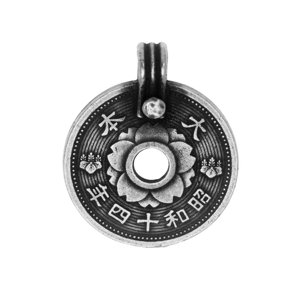 TierraCast Pewter Pendant, East Asian Coin 25.5x21mm, 1 Piece, Antiqued Pewter