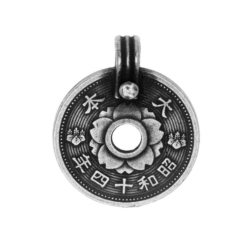 TierraCast Pewter Pendant, East Asian Coin 25.5x21mm, 1 Piece, Antiqued Pewter