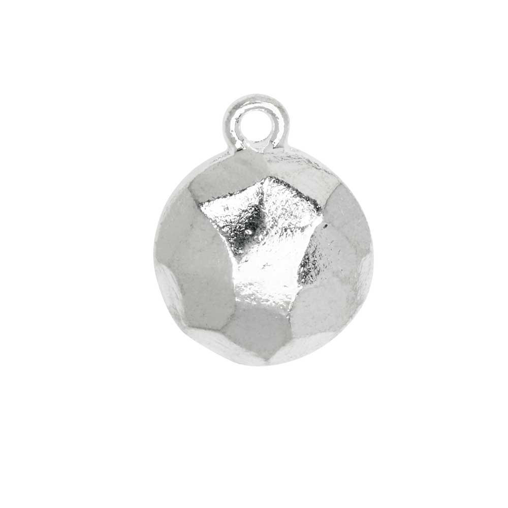 Metal Charm, Flat Back Faceted Circle 13mm, Bright Silver, by Nunn Design (1 Piece)