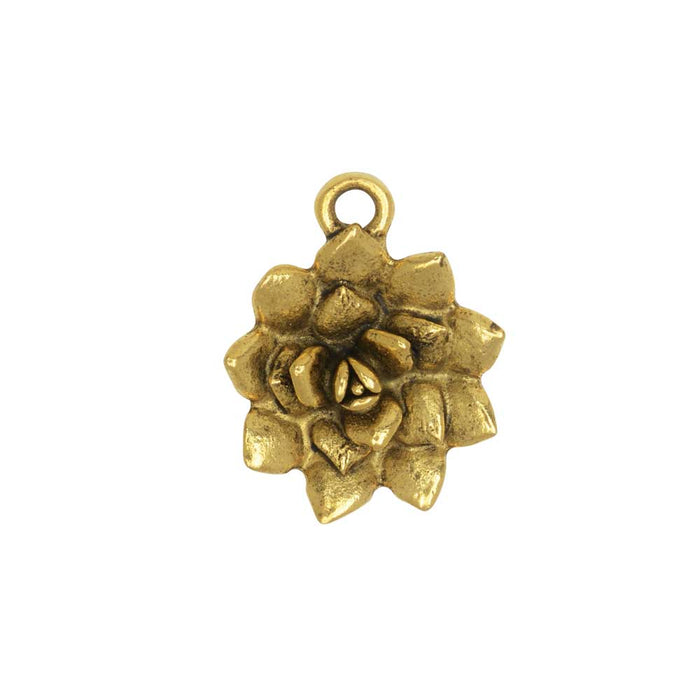 Metal Charm, Succulent 16x25.5mm, Antiqued Gold, by Nunn Design (1 Piece)