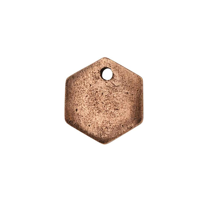 Flat Tag Pendant, Mini Hexagon 12mm, Antiqued Copper, by Nunn Design (1 Piece)