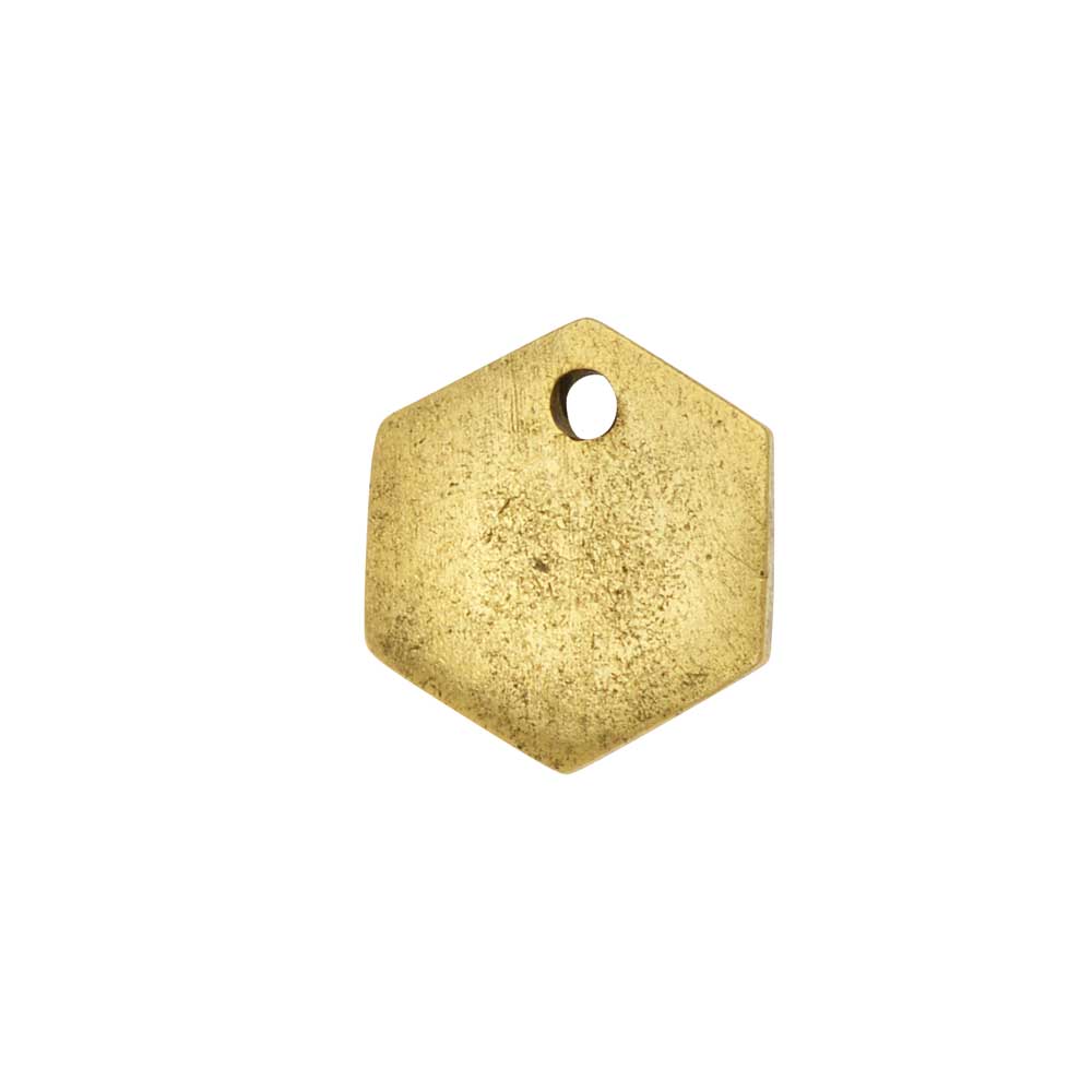 Flat Tag Pendant, Mini Hexagon 12mm, Antiqued Gold, by Nunn Design (1 Piece)