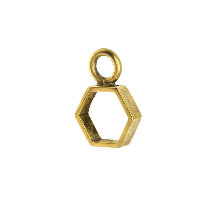 Open Back Bezel Pendant, Itsy Hexagon 10.5x15mm, Antiqued Gold, by Nunn Design (1 Pc)