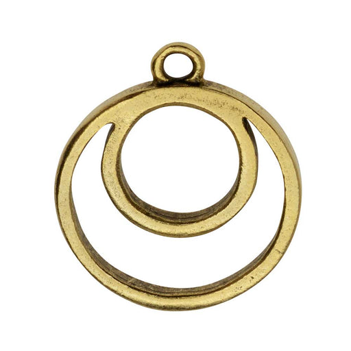 Open Back Bezel Pendant, Circle Eclipse 23.5x37mm, Ant. Gold, by Nunn Design (1 Piece)