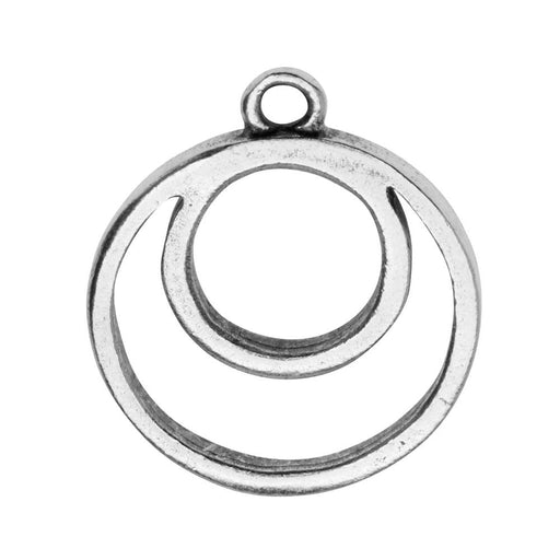 Open Back Bezel Pendant, Circle Eclipse 23.5x37mm, Ant. Silver, by Nunn Design (1 Pc)