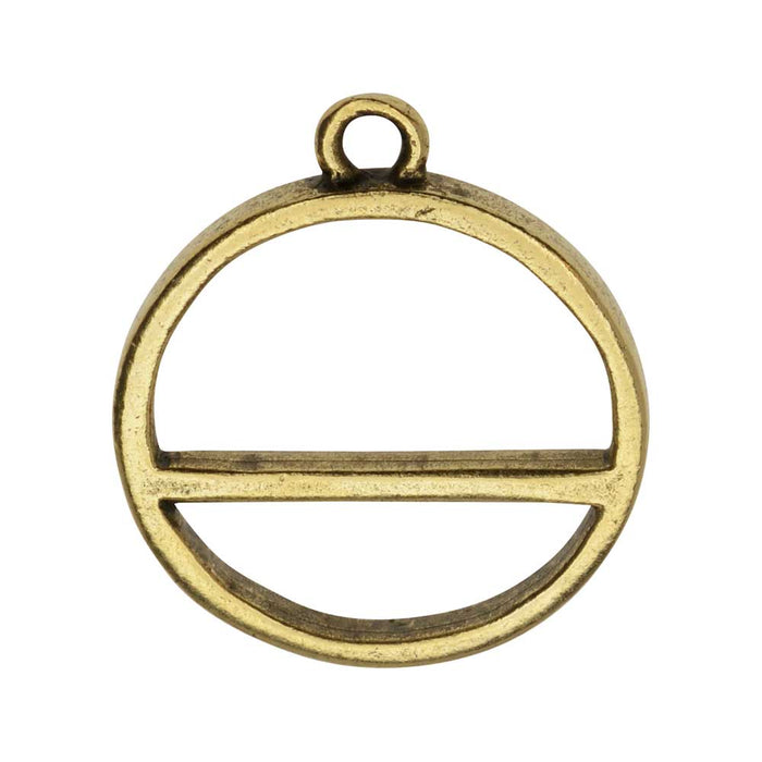 Open Back Bezel Pendant, Circle Horizon 23.5x27mm, Ant. Gold, by Nunn Design (1 Piece)