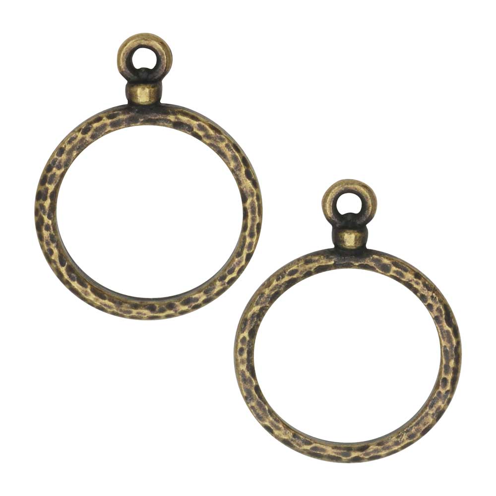 Stitch-Around Hammertone Pendant, Hoop 18mm, Brass Oxide Finish, by TierraCast (2 Pieces)