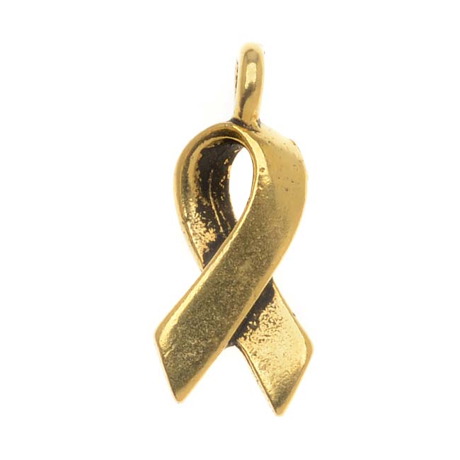 TierraCast 22K Gold Plated Pewter Awareness Ribbon Charm 16mm (1)