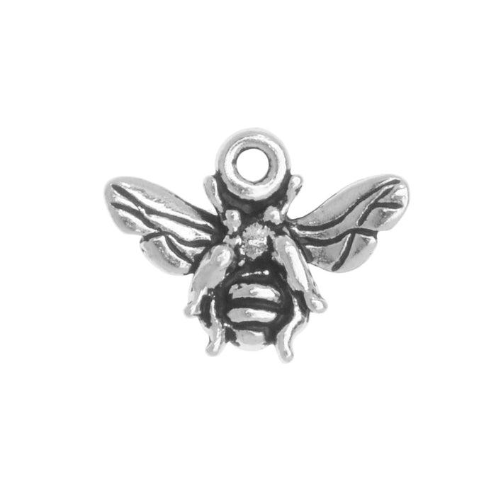 Metal Charm, Honey Bee 12mm, Antiqued Silver Plated, By TierraCast (1 Piece)