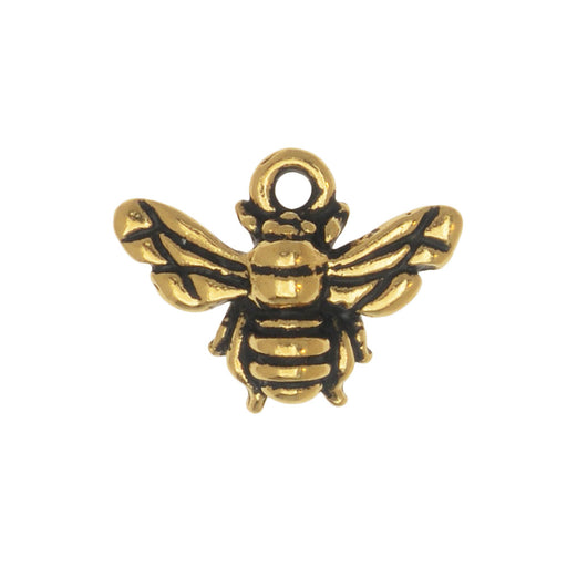 Metal Charm, Honey Bee 12mm, Antiqued Gold Plated, By TierraCast (1 Piece)