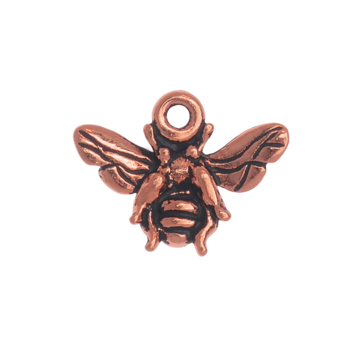 Metal Charm, Honey Bee 12mm, Antiqued Copper Plated, By TierraCast (1 Piece)