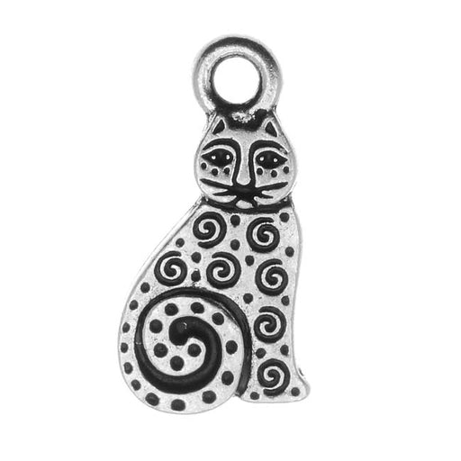 Pewter Charm, Art Spiral Cat 19mm, Antiqued Silver, 1 Piece, By TierraCast (1 Piece)